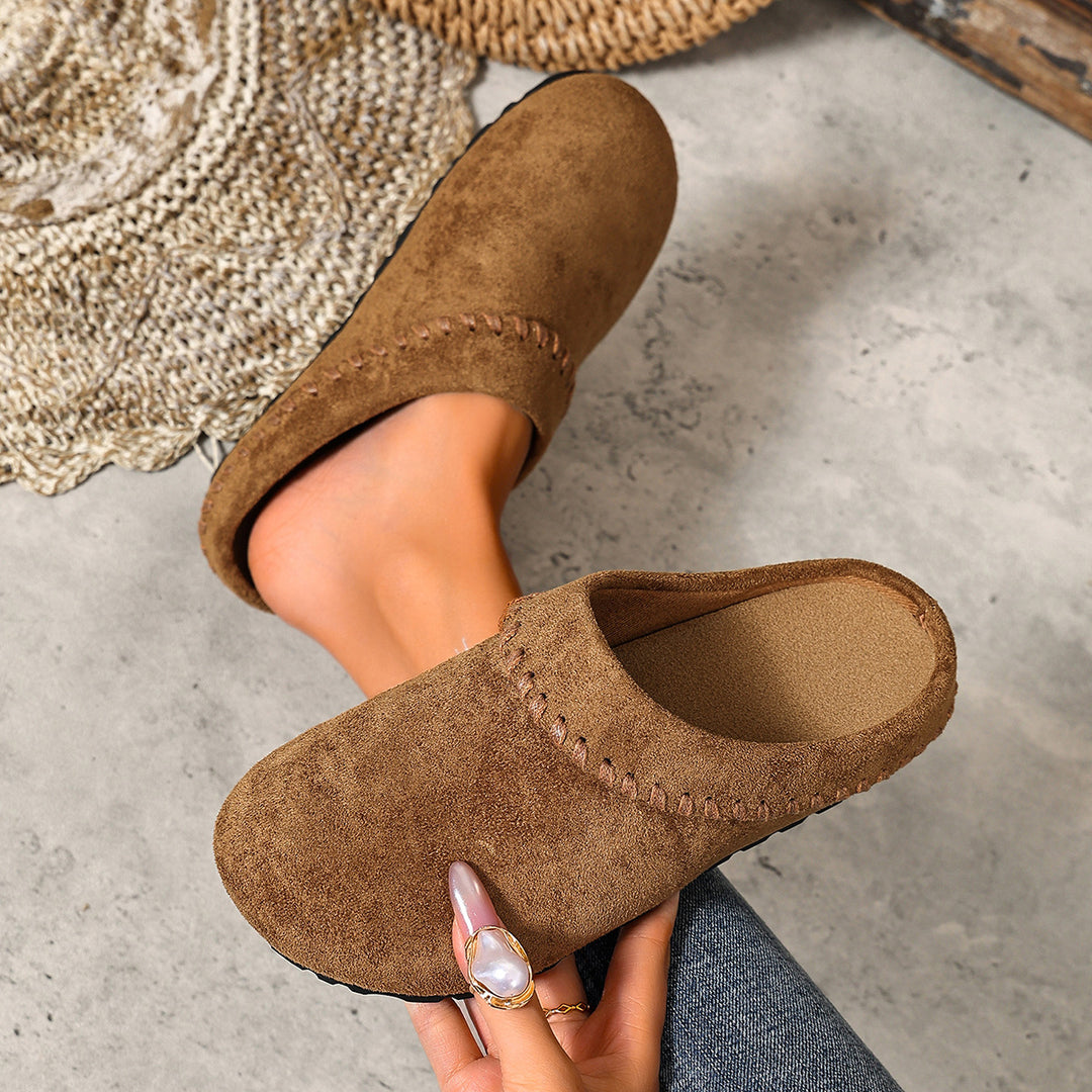 Women's Vintage Comfort Mules-Soft Round-Toe Shoes for Fall & Winter