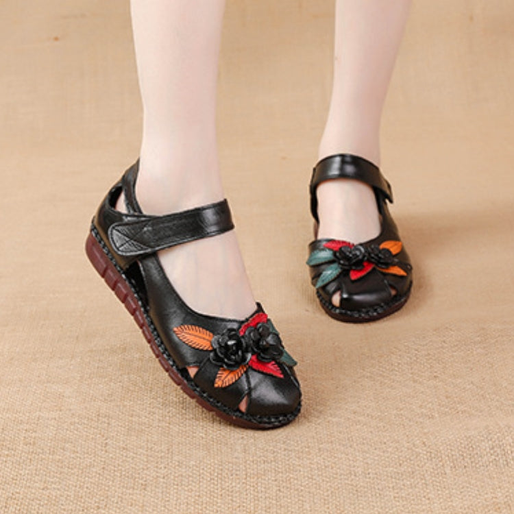 Women's Genuine Leather Comfort Sandals – Handmade Floral Soft Non-Slip Sole