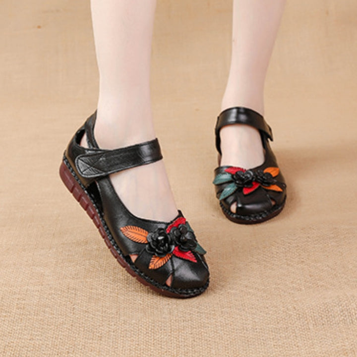 Women's Genuine Leather Comfort Sandals – Handmade Floral Soft Non-Slip Sole