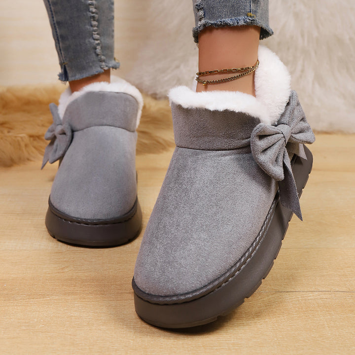 Women's Bow Ankle Boots – Warm Plush-Lined House Shoes for Fall & Winter