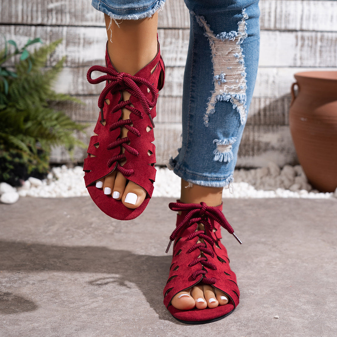 Women's Boho Cutout Sandals– Breathable Cutout Design with Comfortable Flat Sole