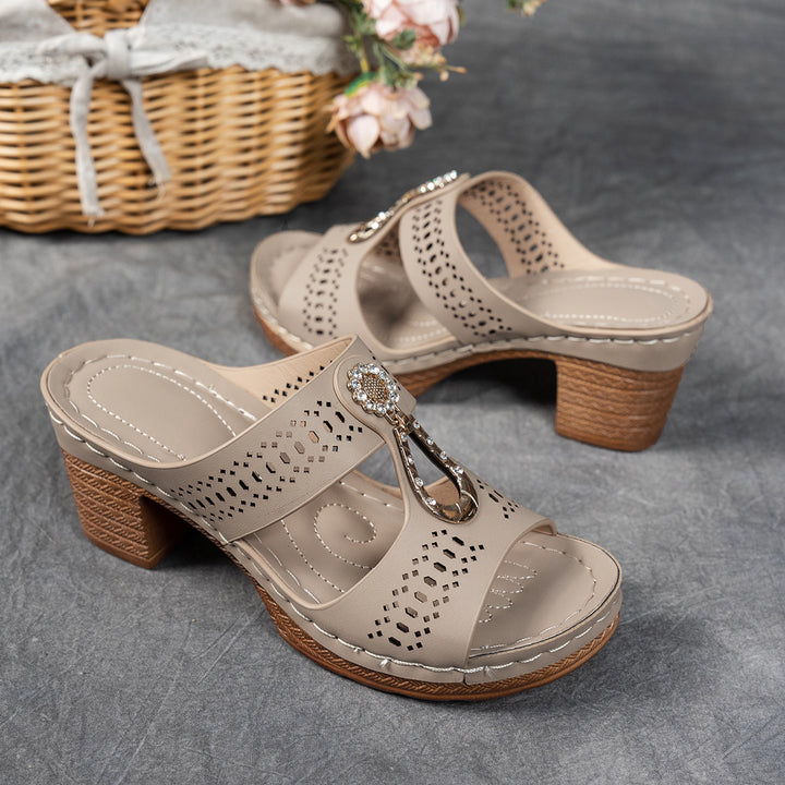 Elegant Rhinestone Comfort Heeled Sandals