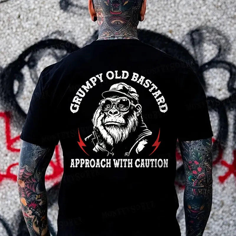 Grumpy Old Bastard Approach With Caution Monkey T-shirt