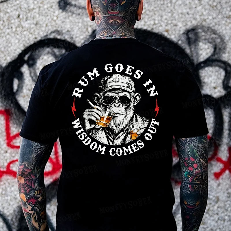 Rum Goes In Wisdom Comes Out  Monkey T-shirt