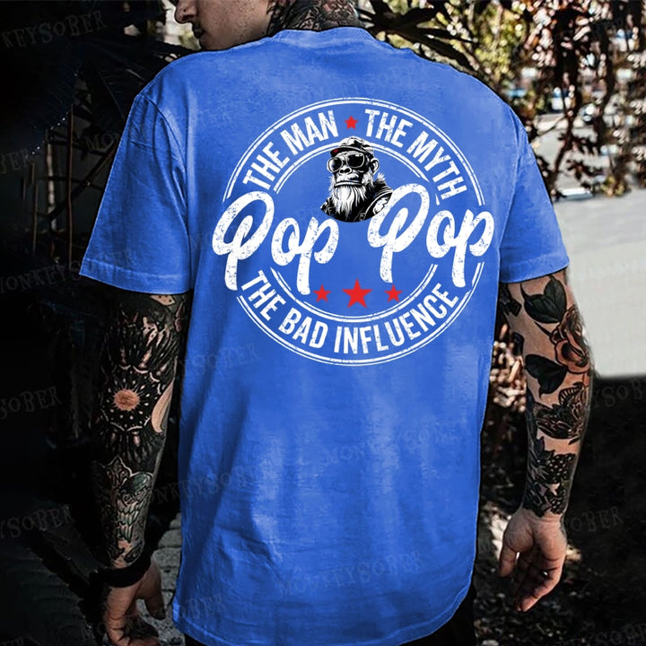 Pop Pop The Man The Myth The Bad Influence Monkey T-shirt