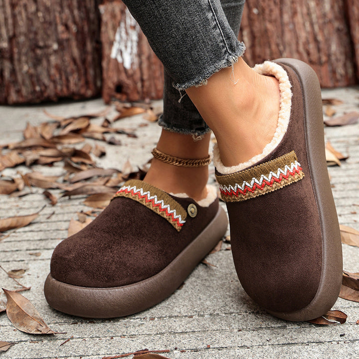 Women's Vintage Winter Mules – Warm Plush-Lined Slip-On Shoes with a Supportive Non-Slip Sole