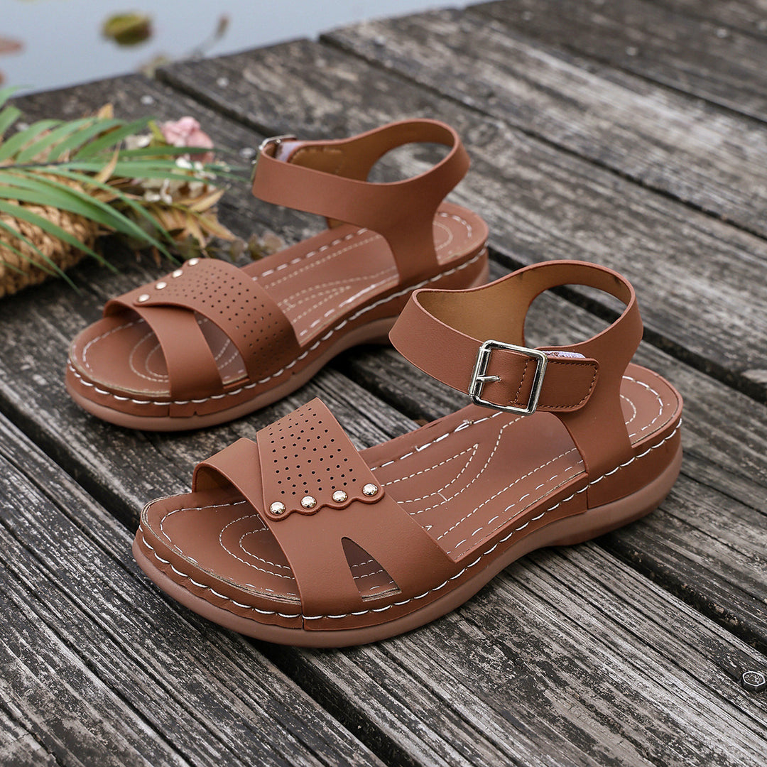 Women's Vintage Comfort Sandals – Adjustable Ankle Strap Walking Shoes