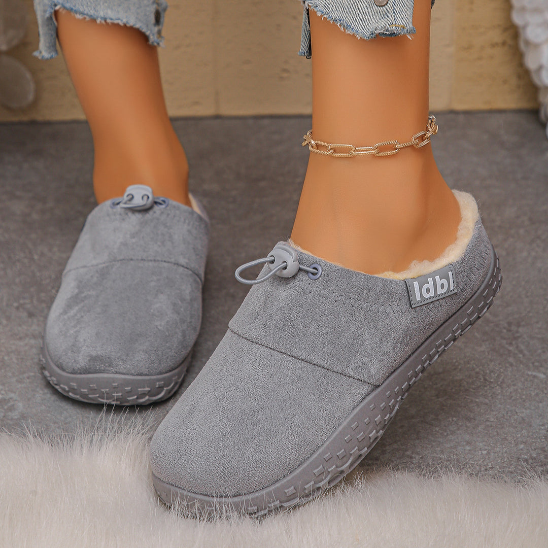Women's Warm Plush-Lined Mules – Comfortable Non-Slip Shoes for Fall & Winter