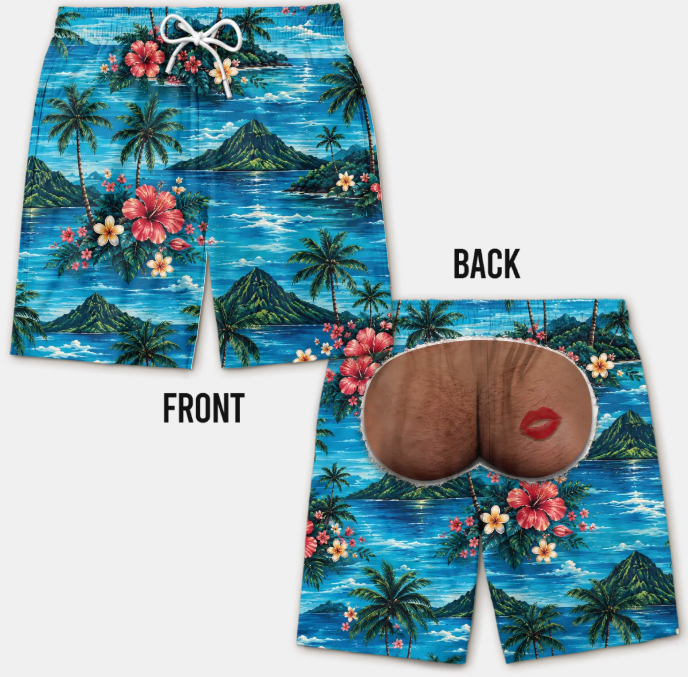 Custom Funny Men Swim Trunks - Personalized Birthday Gifts For Husband, Son, Grandson, Brother, Grandpa, Dad, Yourself - Rear View Approved