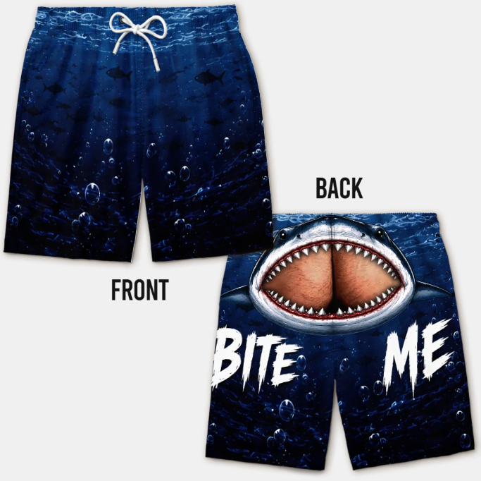 Custom Funny Men Swim Trunks - Personalized Birthday Gifts For Husband, Son, Grandson, Brother, Grandpa, Dad, Yourself - Cheeky Shark Attack