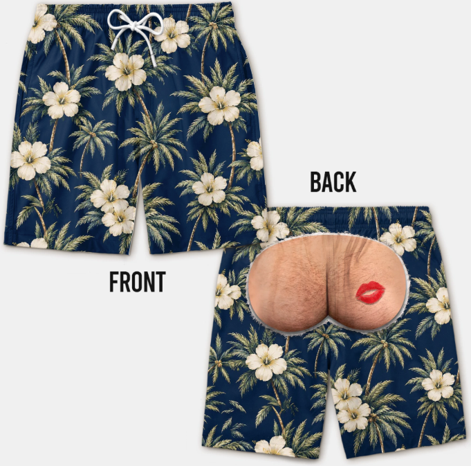 Custom Funny Men Swim Trunks - Personalized Birthday Gifts For Husband, Son, Grandson, Brother, Grandpa, Dad, Yourself - Rear View Approved