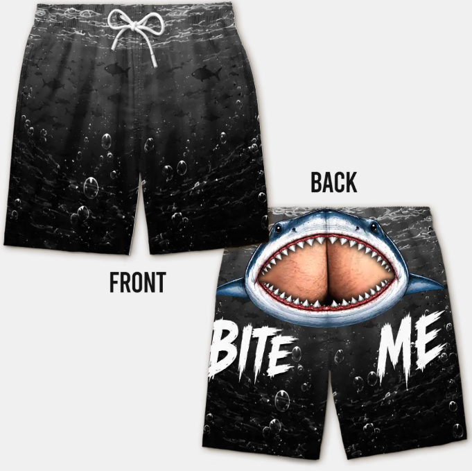 Custom Funny Men Swim Trunks - Personalized Birthday Gifts For Husband, Son, Grandson, Brother, Grandpa, Dad, Yourself - Cheeky Shark Attack