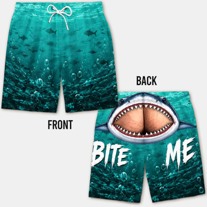 Custom Funny Men Swim Trunks - Personalized Birthday Gifts For Husband, Son, Grandson, Brother, Grandpa, Dad, Yourself - Cheeky Shark Attack
