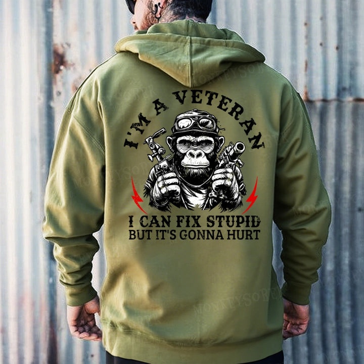 I'm A Veteran I Can Fix Stupid But It's Gonna Hurt Monkey Hoodies