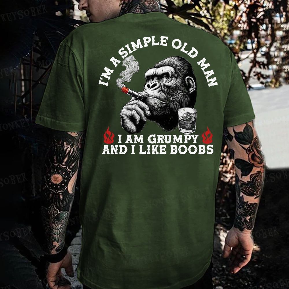 I'm A Simple Old Man I Am Grumpy And I Like Boobs Monkey T-shirt