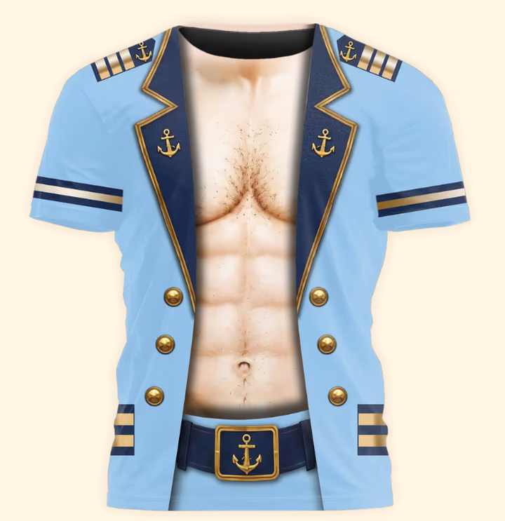 Men’s Funny 3D Captain Summer Party, Birthday, Bachelor Costume, Halloween Cosplay - Personalized Shirt