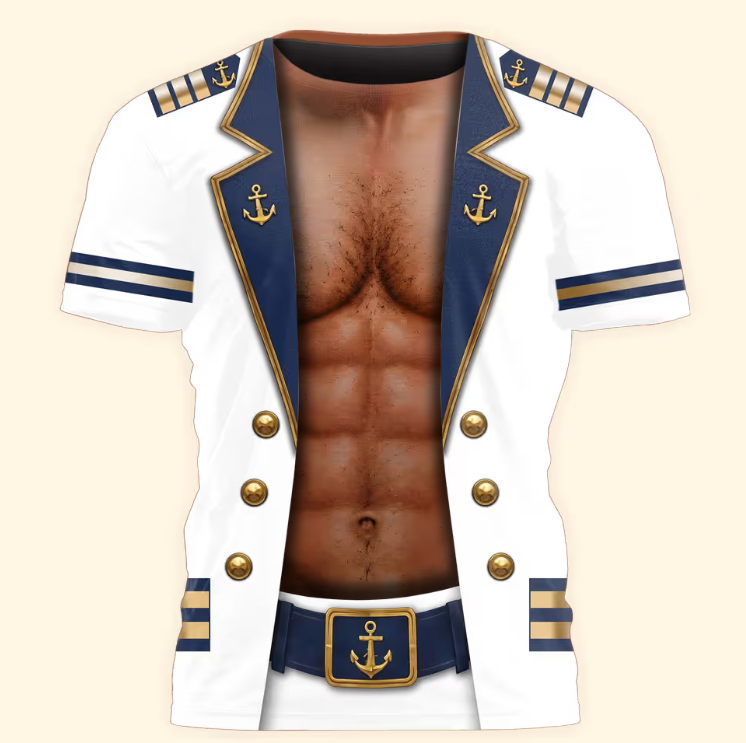 Men’s Funny 3D Captain Summer Party, Birthday, Bachelor Costume, Halloween Cosplay - Personalized Shirt
