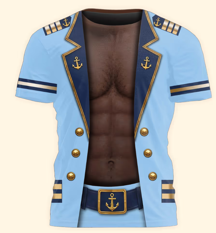 Men’s Funny 3D Captain Summer Party, Birthday, Bachelor Costume, Halloween Cosplay - Personalized Shirt
