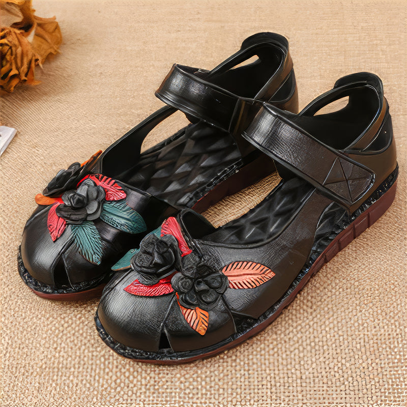 Women's Genuine Leather Comfort Sandals – Handmade Floral Soft Non-Slip Sole