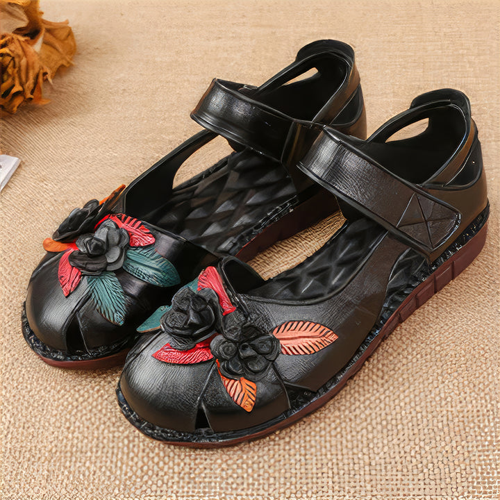 Women's Genuine Leather Comfort Sandals – Handmade Floral Soft Non-Slip Sole