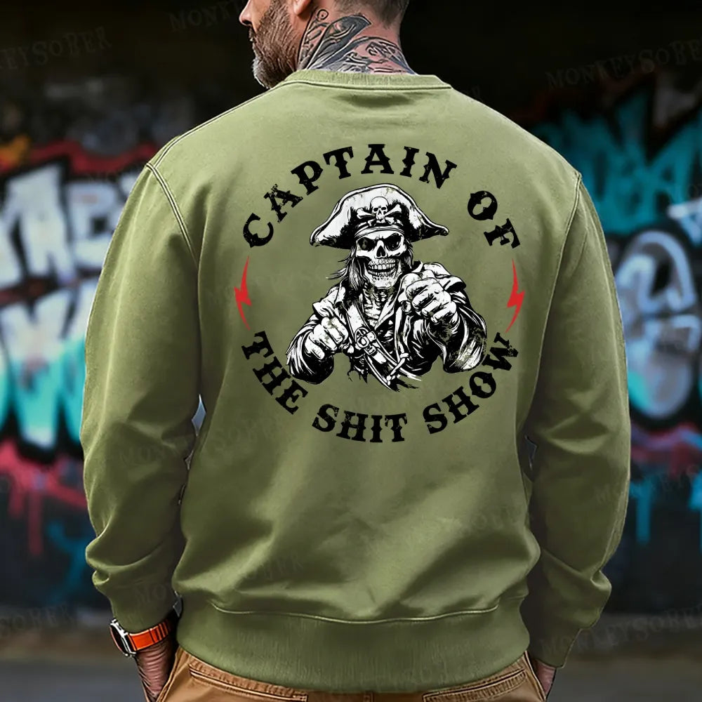 Captain Of The Shit Show Skull Print Men's  Sweatshirt