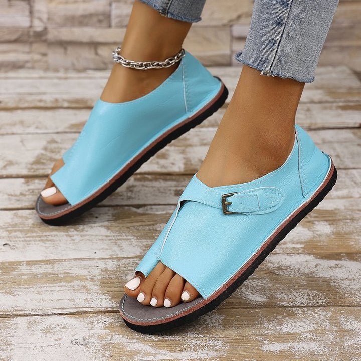 Women's Vintage Peep-Toe Comfort Sandals – Soft Leather Adjustable Summer Shoes