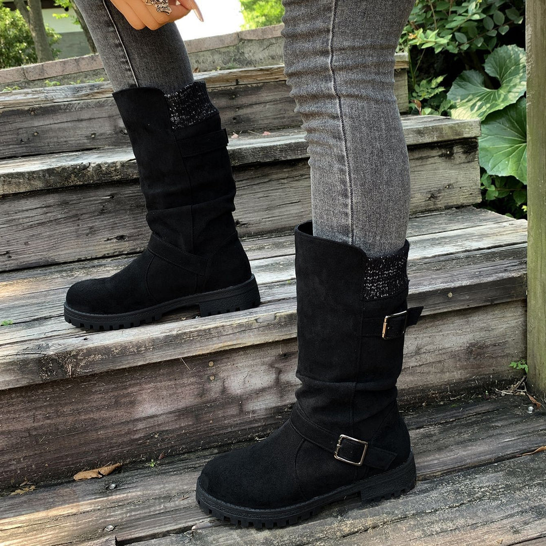 Women's Vintage Western Boots – Suede Slouchy Tall Boots with Round Toe & Block Heel