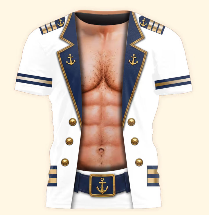 Men’s Funny 3D Captain Summer Party, Birthday, Bachelor Costume, Halloween Cosplay - Personalized Shirt