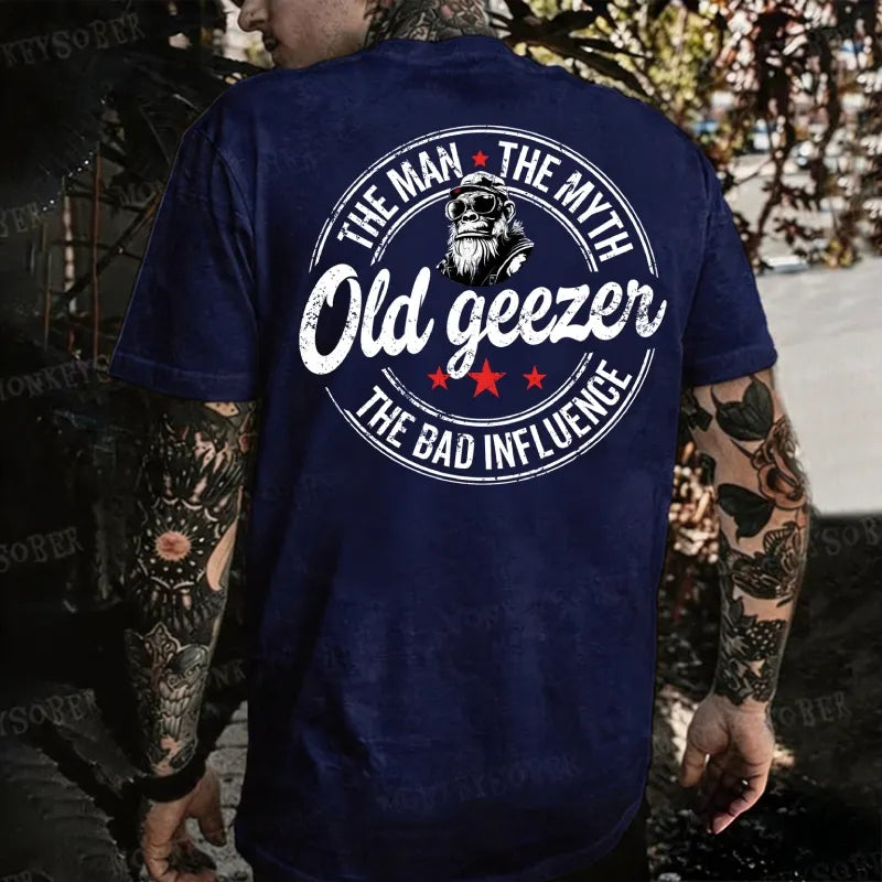 Old Geezer The Man The Myth  The Bad Influence Monkey T-shirt