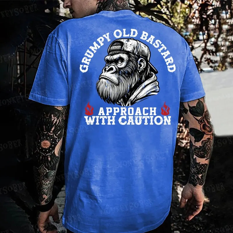 Grumpy Old Bastard Approach With Caution Monkey T-shirt