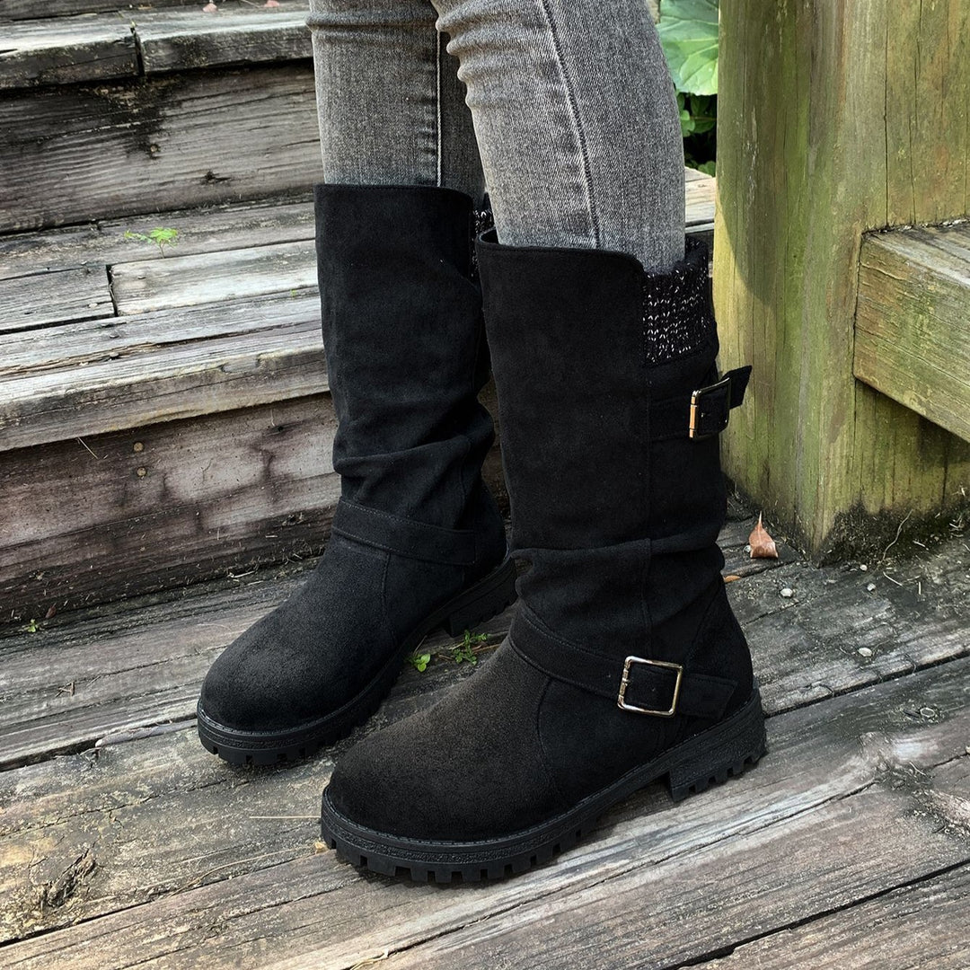 Women's Vintage Western Boots – Suede Slouchy Tall Boots with Round Toe & Block Heel
