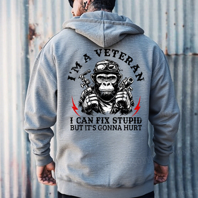 I'm A Veteran I Can Fix Stupid But It's Gonna Hurt Monkey Hoodies