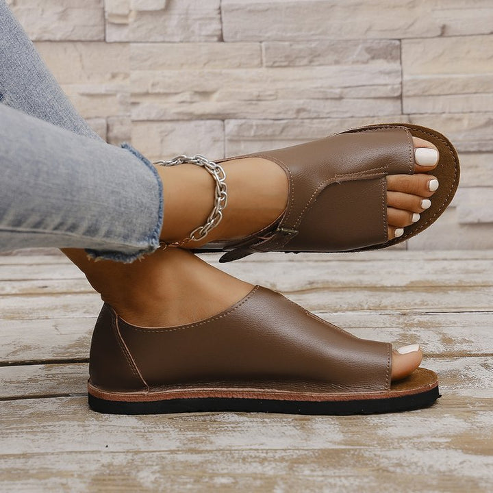 Women's Vintage Peep-Toe Comfort Sandals – Soft Leather Adjustable Summer Shoes