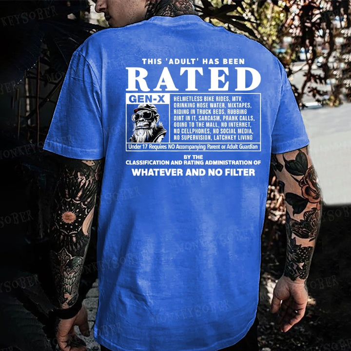 This Adult Has Been Rated Gen-X Monkey T-shirt