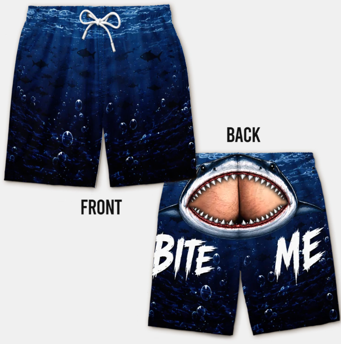 Custom Funny Men Swim Trunks - Personalized Birthday Gifts For Husband, Son, Grandson, Brother, Grandpa, Dad, Yourself - Cheeky Shark Attack