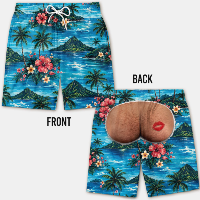 Custom Funny Men Swim Trunks - Personalized Birthday Gifts For Husband, Son, Grandson, Brother, Grandpa, Dad, Yourself - Rear View Approved