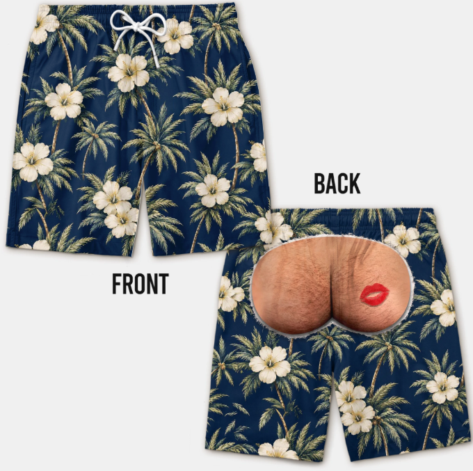 Custom Funny Men Swim Trunks - Personalized Birthday Gifts For Husband, Son, Grandson, Brother, Grandpa, Dad, Yourself - Rear View Approved