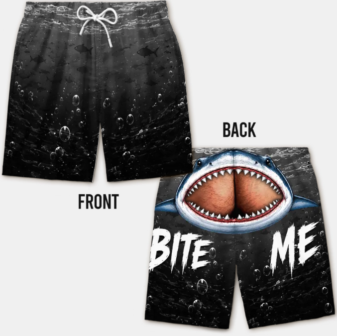 Custom Funny Men Swim Trunks - Personalized Birthday Gifts For Husband, Son, Grandson, Brother, Grandpa, Dad, Yourself - Cheeky Shark Attack