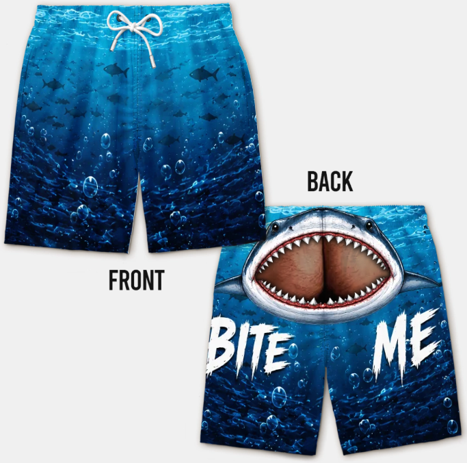 Custom Funny Men Swim Trunks - Personalized Birthday Gifts For Husband, Son, Grandson, Brother, Grandpa, Dad, Yourself - Cheeky Shark Attack