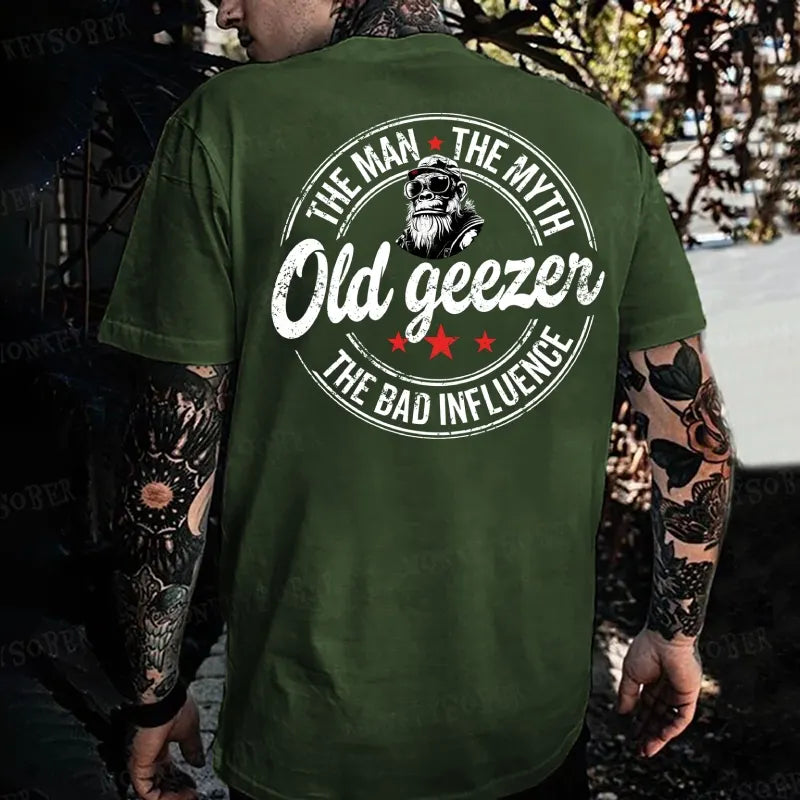 Old Geezer The Man The Myth  The Bad Influence Monkey T-shirt