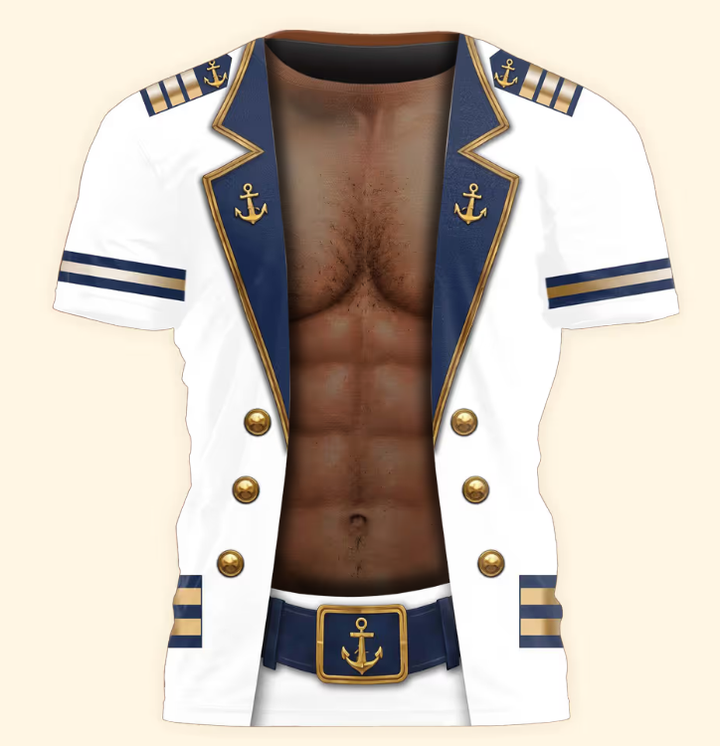 Men’s Funny 3D Captain Summer Party, Birthday, Bachelor Costume, Halloween Cosplay - Personalized Shirt