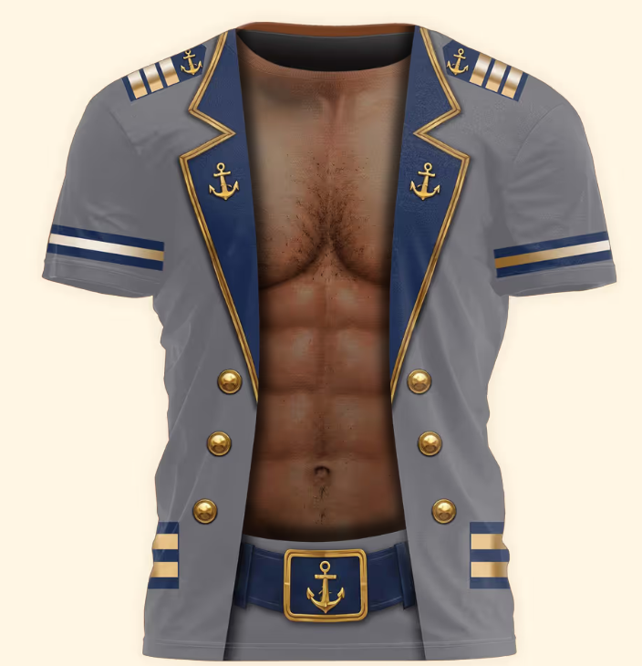 Men’s Funny 3D Captain Summer Party, Birthday, Bachelor Costume, Halloween Cosplay - Personalized Shirt