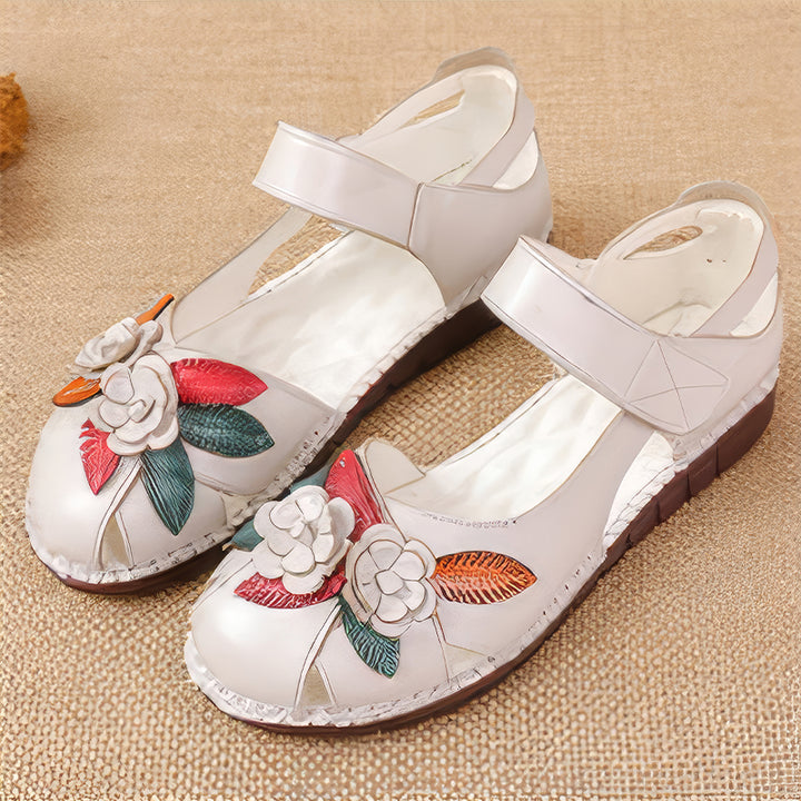 Women's Genuine Leather Comfort Sandals – Handmade Floral Soft Non-Slip Sole