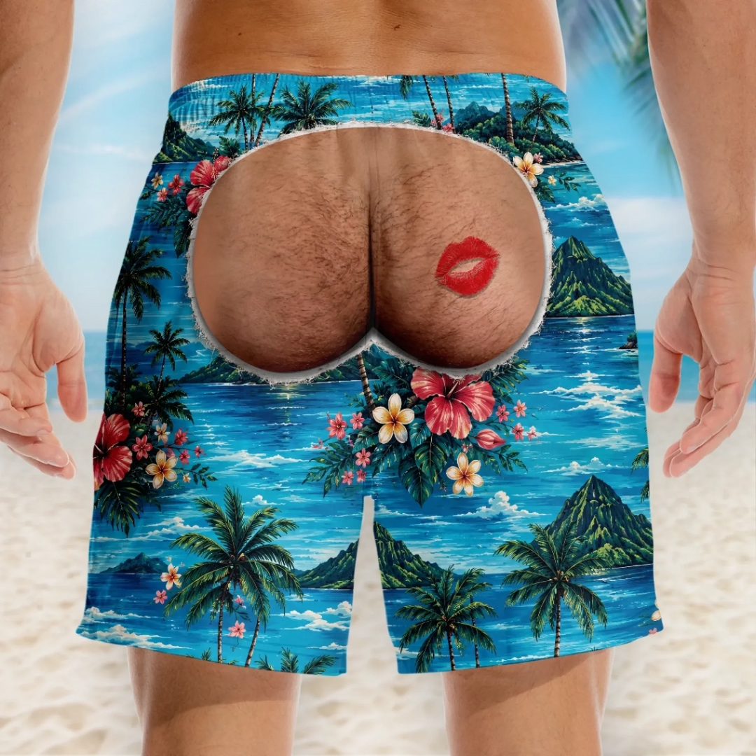 Custom Funny Men Swim Trunks - Personalized Birthday Gifts For Husband, Son, Grandson, Brother, Grandpa, Dad, Yourself - Rear View Approved