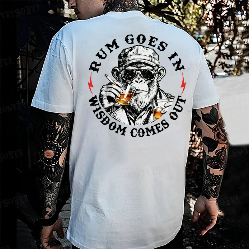 Rum Goes In Wisdom Comes Out  Monkey T-shirt