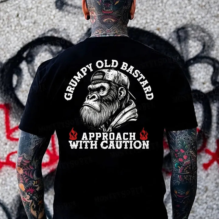 Grumpy Old Bastard Approach With Caution Monkey T-shirt