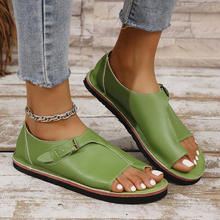 Women's Vintage Peep-Toe Comfort Sandals – Soft Leather Adjustable Summer Shoes