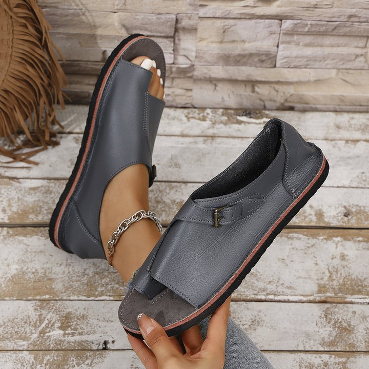 Women's Vintage Peep-Toe Comfort Sandals – Soft Leather Adjustable Summer Shoes