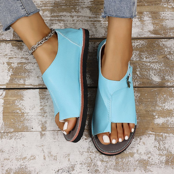 Women's Vintage Peep-Toe Comfort Sandals – Soft Leather Adjustable Summer Shoes