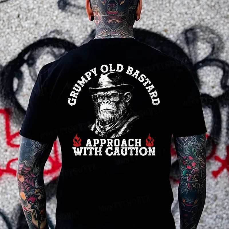 Grumpy Old Bastard Approach With Caution Monkey T-shirt